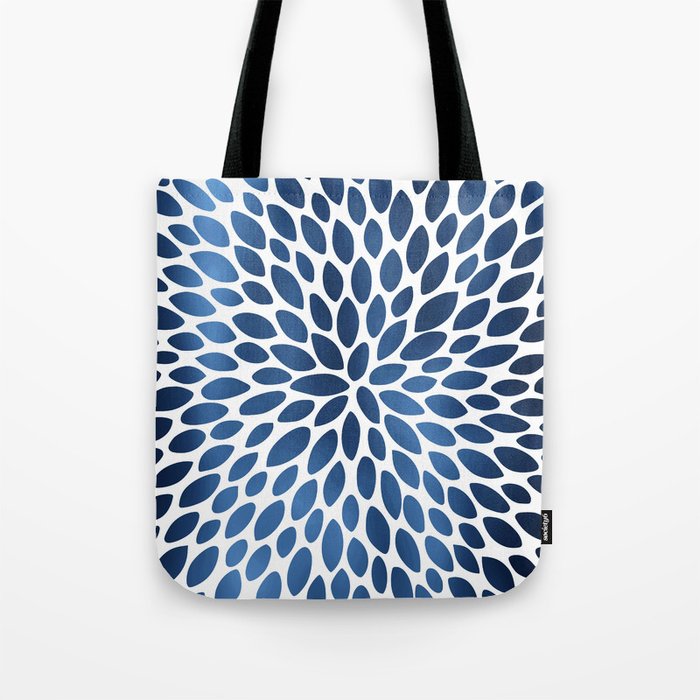 Floral Bloom, Dark Blue on White Tote Bag Gallery Image 1