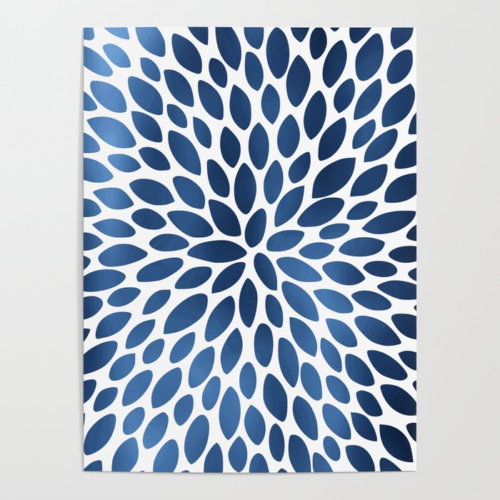 Floral Bloom, Dark Blue on White Poster Gallery Image 4