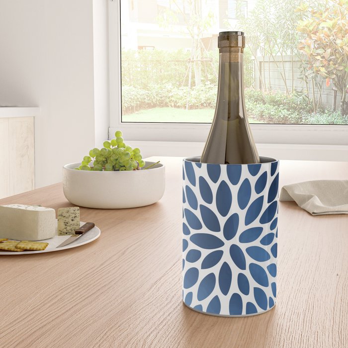 Floral Bloom, Dark Blue on White Wine Chiller Gallery Image 4