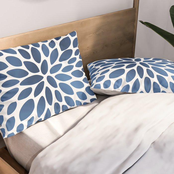 Floral Bloom, Dark Blue on White Pillow Sham Gallery Image 2