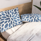 Floral Bloom, Dark Blue on White Pillow Sham Gallery Image 2