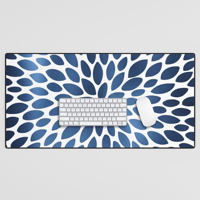 Floral Bloom, Dark Blue on White Desk Mat Gallery Image 1