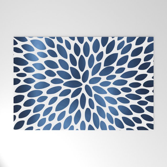 Floral Bloom, Dark Blue on White Welcome Mat Gallery Image 1