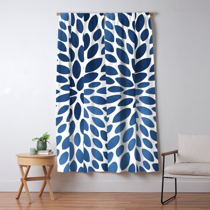 Floral Bloom, Dark Blue on White Window Curtain Gallery Image 5