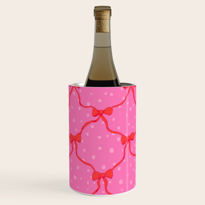 Christmas bows with snow, pink and red Wine Chiller Gallery Image 1
