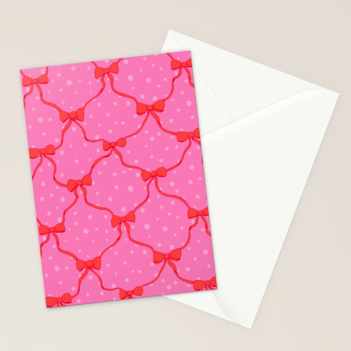 Christmas bows with snow, pink and red Stationery Card Gallery Image 2
