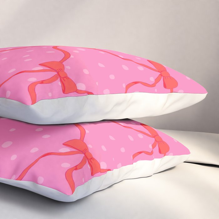Christmas bows with snow, pink and red Pillow Sham Gallery Image 3