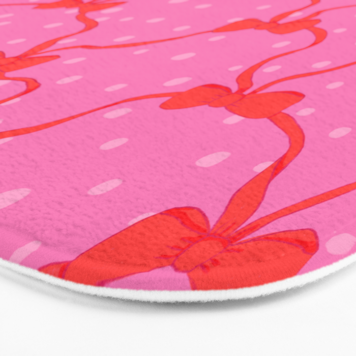 Christmas bows with snow, pink and red Bath Mat Gallery Image 3