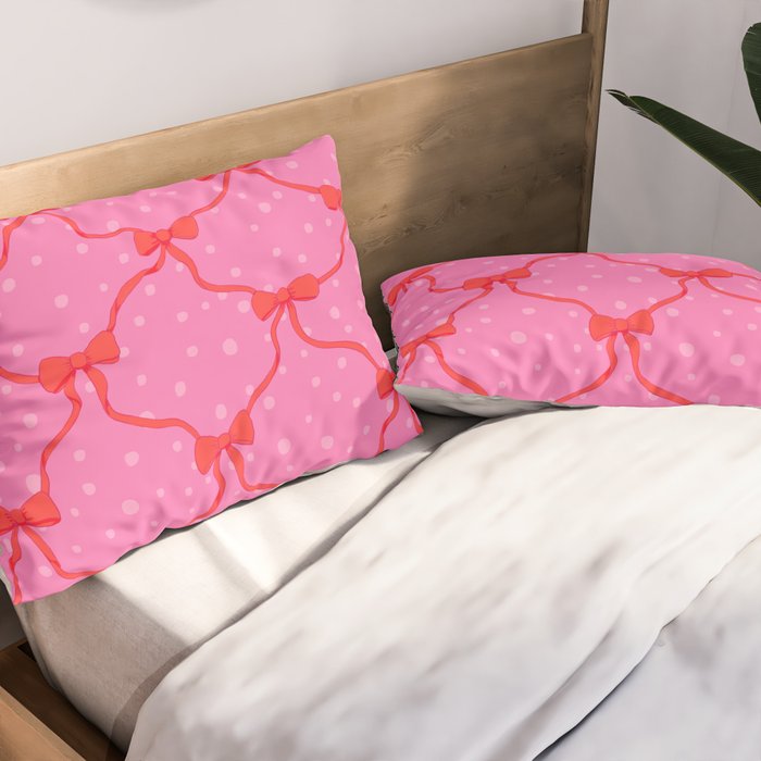 Christmas bows with snow, pink and red Pillow Sham Gallery Image 2