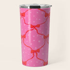 Christmas bows with snow, pink and red Travel Mug Gallery Image 1