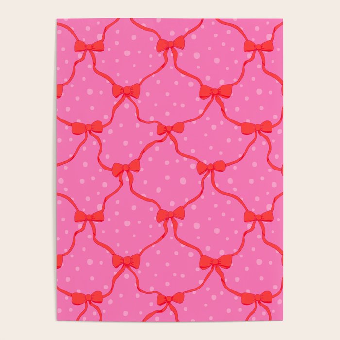 Christmas bows with snow, pink and red Poster Gallery Image 1