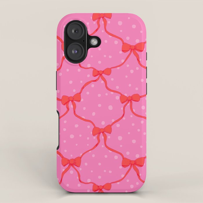 Christmas bows with snow, pink and red iPhone Case Gallery Image 1