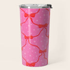 Christmas bows with snow, pink and red Travel Mug Gallery Image 2