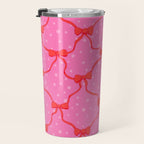 Christmas bows with snow, pink and red Travel Mug Gallery Image 3