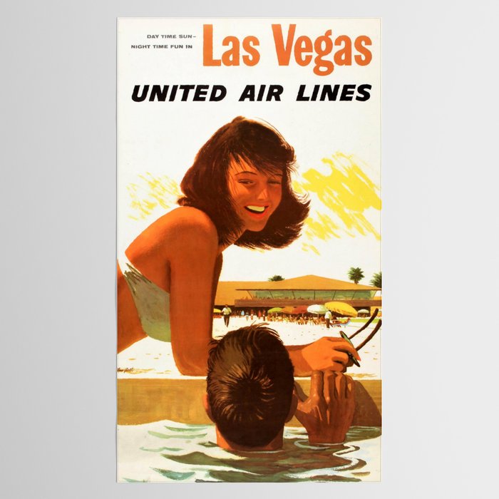 Vintage Las Vegas United Air Lines Travel Poster "Day Time Sun Night Time Fun" Tablecloth Gallery Image 2