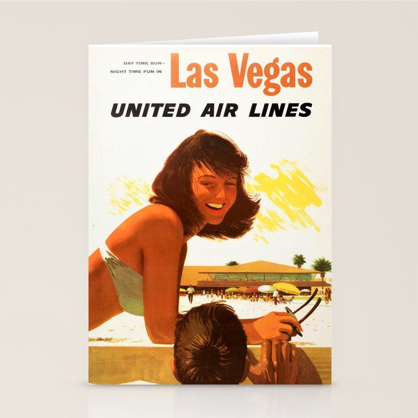 Vintage Las Vegas United Air Lines Travel Poster "Day Time Sun Night Time Fun" Stationery Card Gallery Image 2
