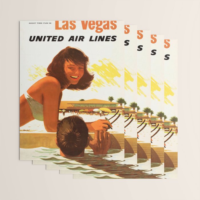 Vintage Las Vegas United Air Lines Travel Poster "Day Time Sun Night Time Fun" Wrapping Paper Gallery Image 3