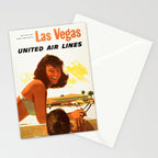 Vintage Las Vegas United Air Lines Travel Poster "Day Time Sun Night Time Fun" Stationery Card Gallery Image 2