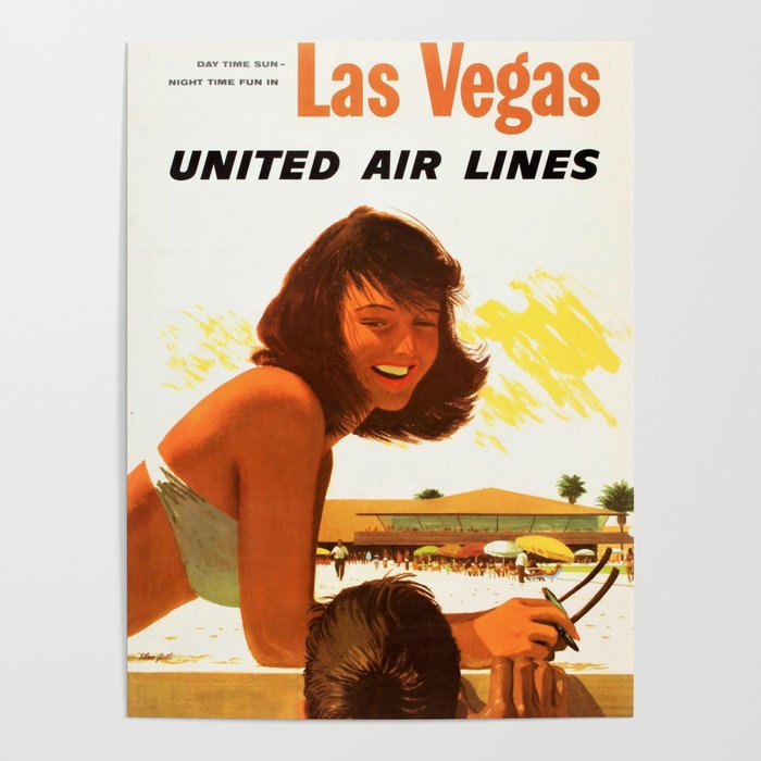 Vintage Las Vegas United Air Lines Travel Poster "Day Time Sun Night Time Fun" Poster Gallery Image 4