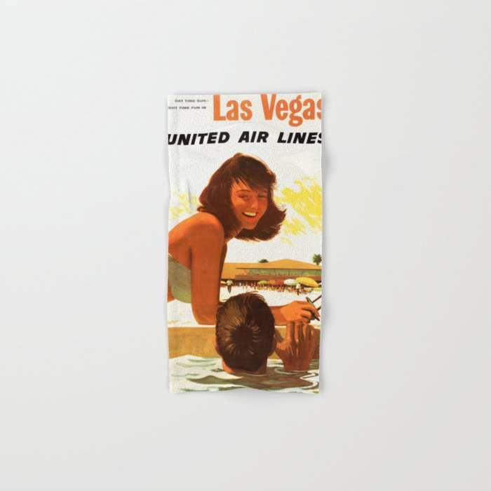 Vintage Las Vegas United Air Lines Travel Poster "Day Time Sun Night Time Fun" Bath Towel Gallery Image 1