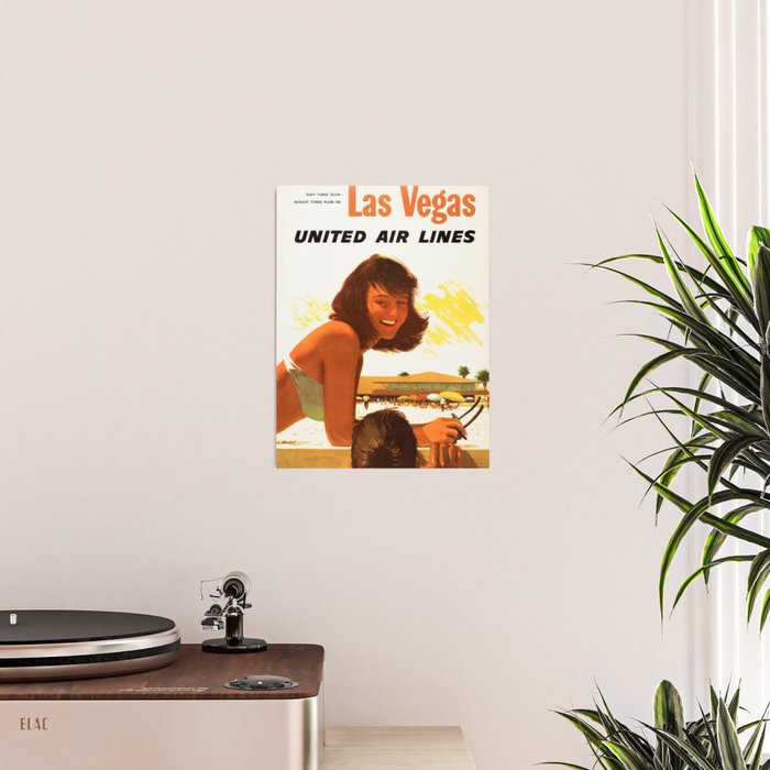 Vintage Las Vegas United Air Lines Travel Poster "Day Time Sun Night Time Fun" Poster Gallery Image 2