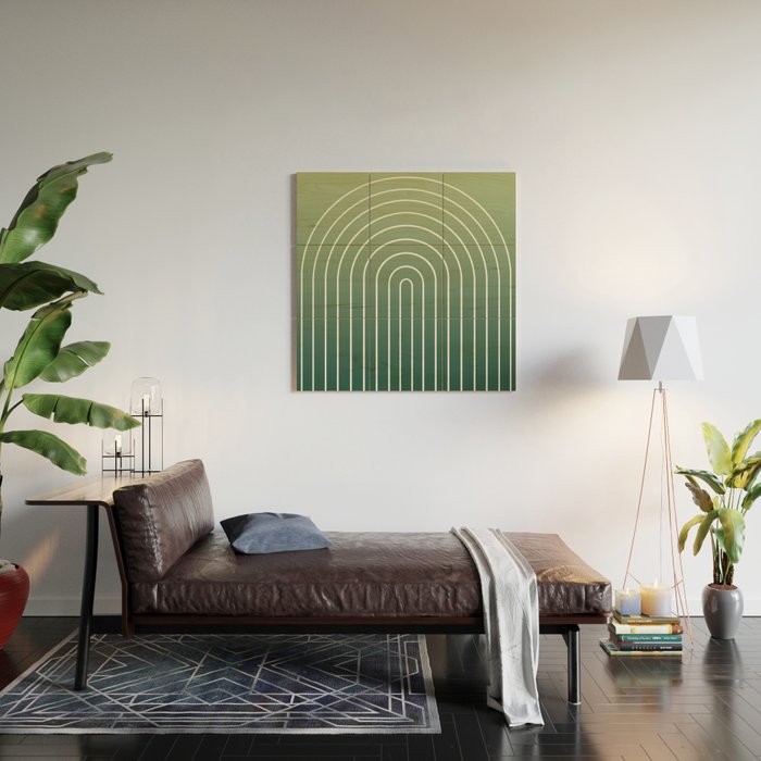 Ombre Arch XIV Green Gradient Modern Geometric Lines Wood Wall Art Gallery Image 2