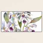 Cattleya Orchid White and Purple with Goldfish Muted Pallet Botanical Design Desk Mat Gallery Image 3