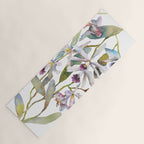 Cattleya Orchid White and Purple with Goldfish Muted Pallet Botanical Design Yoga Mat Gallery Image 1