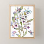 Cattleya Orchid White and Purple with Goldfish Muted Pallet Botanical Design Mini Art Print Gallery Image 1