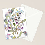 Cattleya Orchid White and Purple with Goldfish Muted Pallet Botanical Design Stationery Card Gallery Image 2