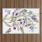 Cattleya Orchid White and Purple with Goldfish Muted Pallet Botanical Design Outdoor Rug Gallery Image 1