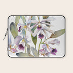 Cattleya Orchid White and Purple with Goldfish Muted Pallet Botanical Design Laptop Sleeve Gallery Image 1