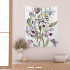 Cattleya Orchid White and Purple with Goldfish Muted Pallet Botanical Design Wall Tapestry Gallery Image 2