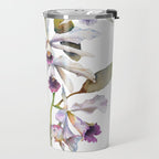 Cattleya Orchid White and Purple with Goldfish Muted Pallet Botanical Design Travel Mug Gallery Image 2
