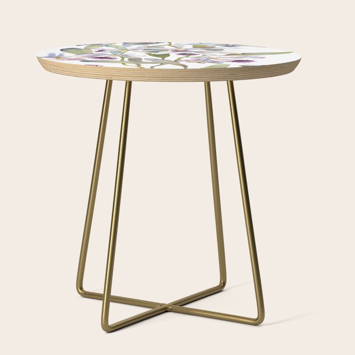 Cattleya Orchid White and Purple with Goldfish Muted Pallet Botanical Design Side Table Gallery Image 1
