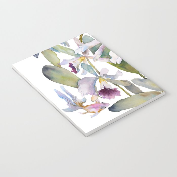 Cattleya Orchid White and Purple with Goldfish Muted Pallet Botanical Design Notebook Gallery Image 3