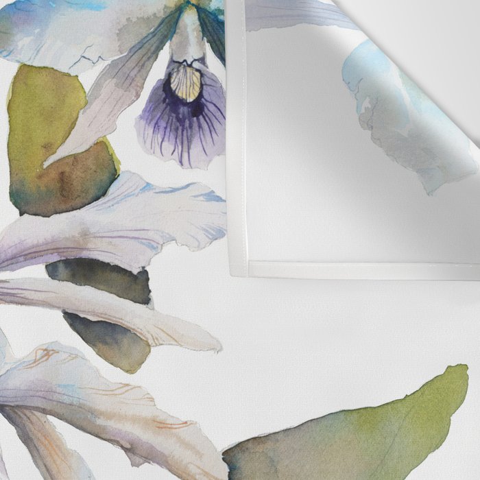 Cattleya Orchid White and Purple with Goldfish Muted Pallet Botanical Design Wall Tapestry Gallery Image 3