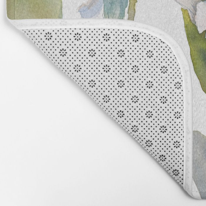 Cattleya Orchid White and Purple with Goldfish Muted Pallet Botanical Design Bath Mat Gallery Image 2