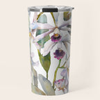 Cattleya Orchid White and Purple with Goldfish Muted Pallet Botanical Design Travel Mug Gallery Image 1