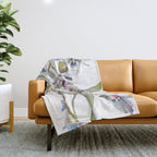 Cattleya Orchid White and Purple with Goldfish Muted Pallet Botanical Design Throw Blanket Gallery Image 1