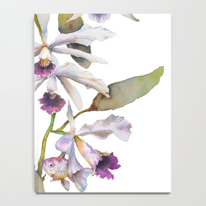 Cattleya Orchid White and Purple with Goldfish Muted Pallet Botanical Design Notebook Gallery Image 4