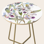 Cattleya Orchid White and Purple with Goldfish Muted Pallet Botanical Design Side Table Gallery Image 2