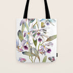 Cattleya Orchid White and Purple with Goldfish Muted Pallet Botanical Design Tote Bag Gallery Image 1
