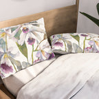 Cattleya Orchid White and Purple with Goldfish Muted Pallet Botanical Design Pillow Sham Gallery Image 2