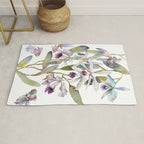 Cattleya Orchid White and Purple with Goldfish Muted Pallet Botanical Design Rug Gallery Image 1