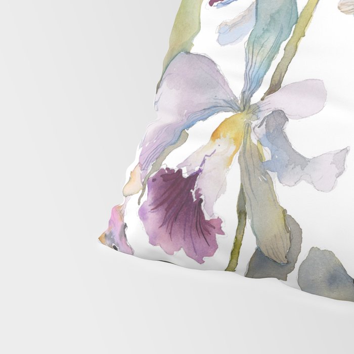 Cattleya Orchid White and Purple with Goldfish Muted Pallet Botanical Design Pillow Sham Gallery Image 4