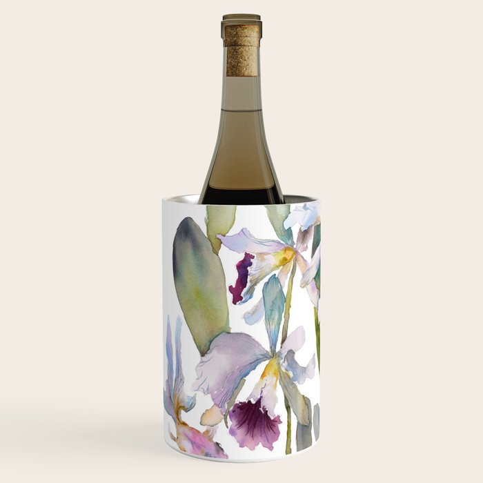 Cattleya Orchid White and Purple with Goldfish Muted Pallet Botanical Design Wine Chiller Gallery Image 2