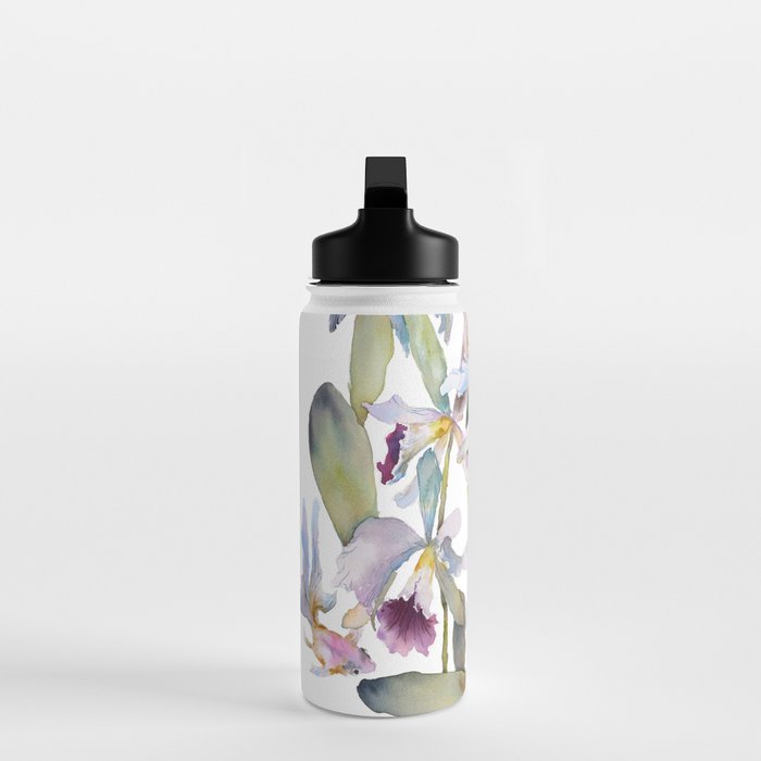 Cattleya Orchid White and Purple with Goldfish Muted Pallet Botanical Design Water Bottle Gallery Image 3