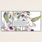 Cattleya Orchid White and Purple with Goldfish Muted Pallet Botanical Design Desk Mat Gallery Image 1