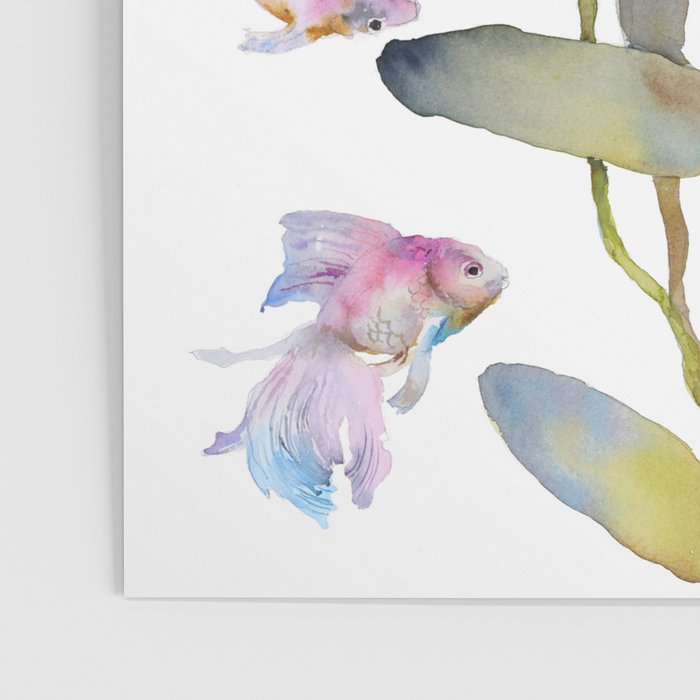 Cattleya Orchid White and Purple with Goldfish Muted Pallet Botanical Design Poster Gallery Image 3